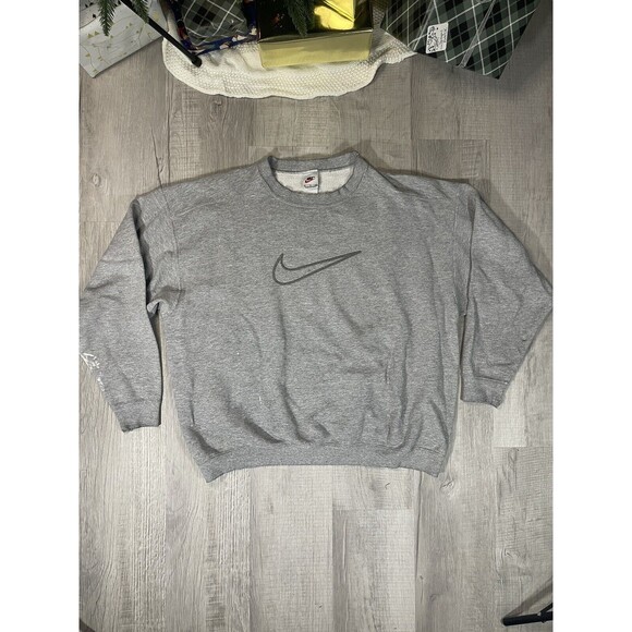 Vintage Nike Middle Swoosh Gray Sweatshirt 1990s size XL Made in USA I - Picture 1 of 11
